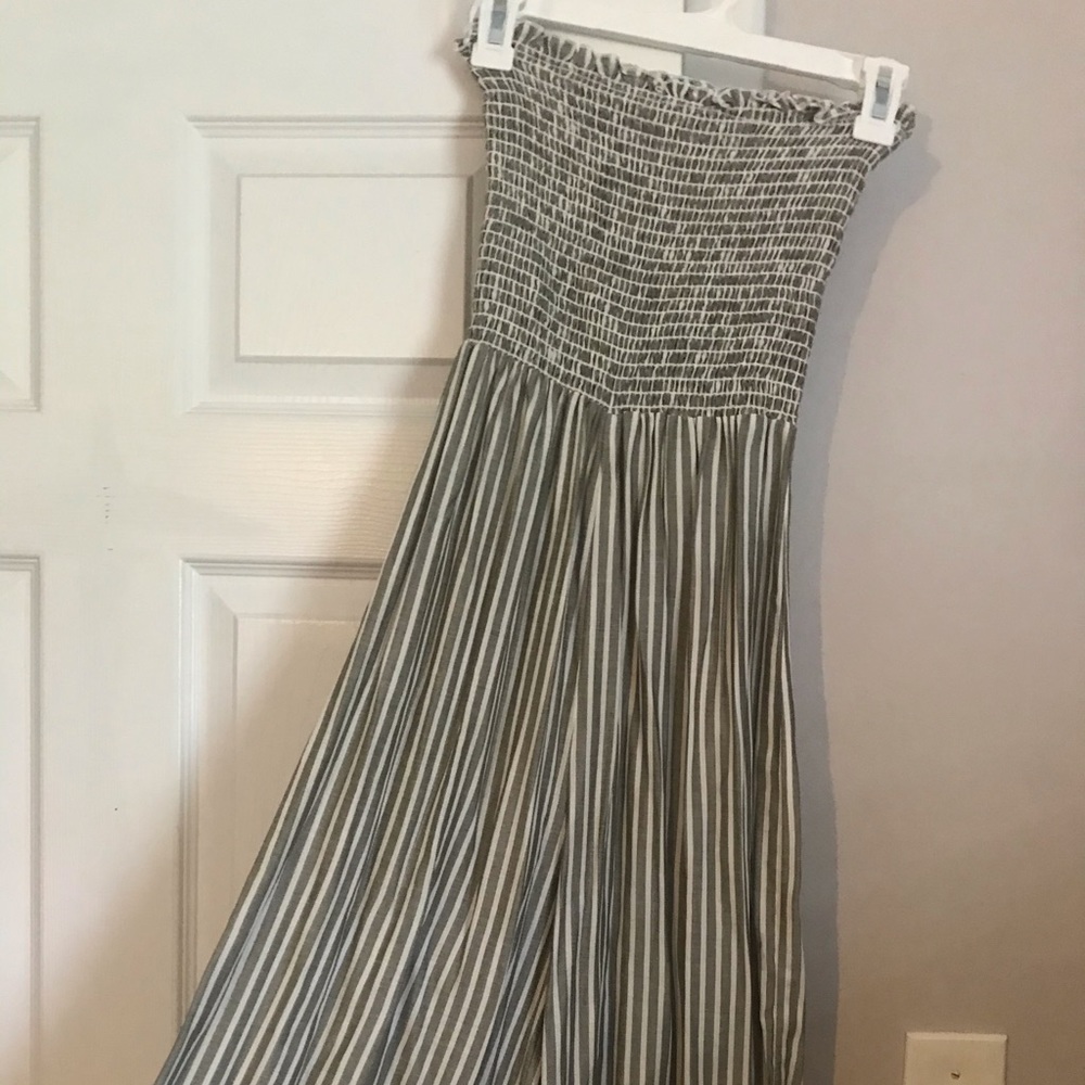 Garage strapless jumpsuit - green/white stripes